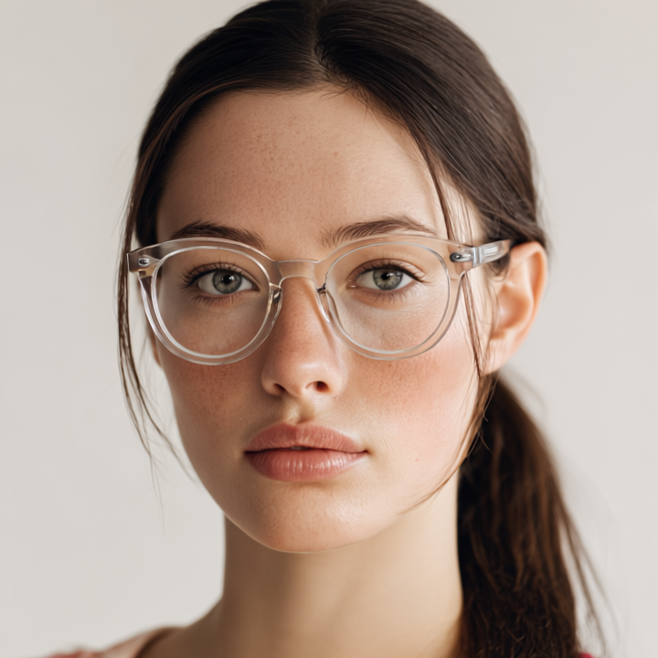 Clear transparent round plastic eyeglasses