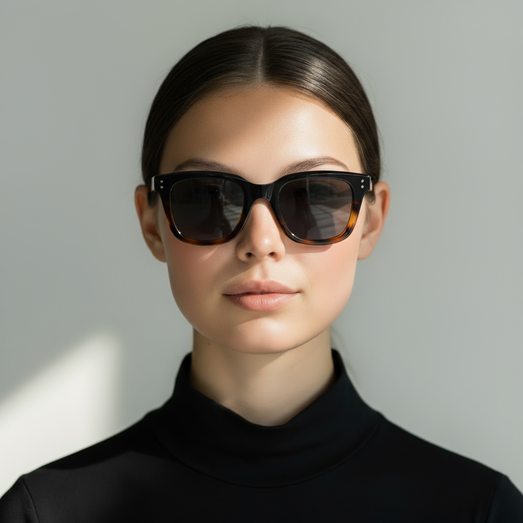 Square tortoise and black sunglasses
