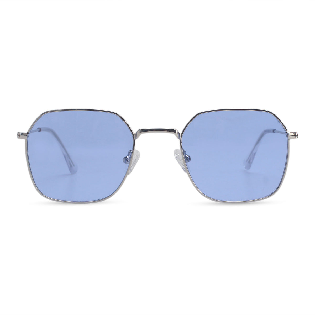 Geometric minimal silver and blue sunglasses