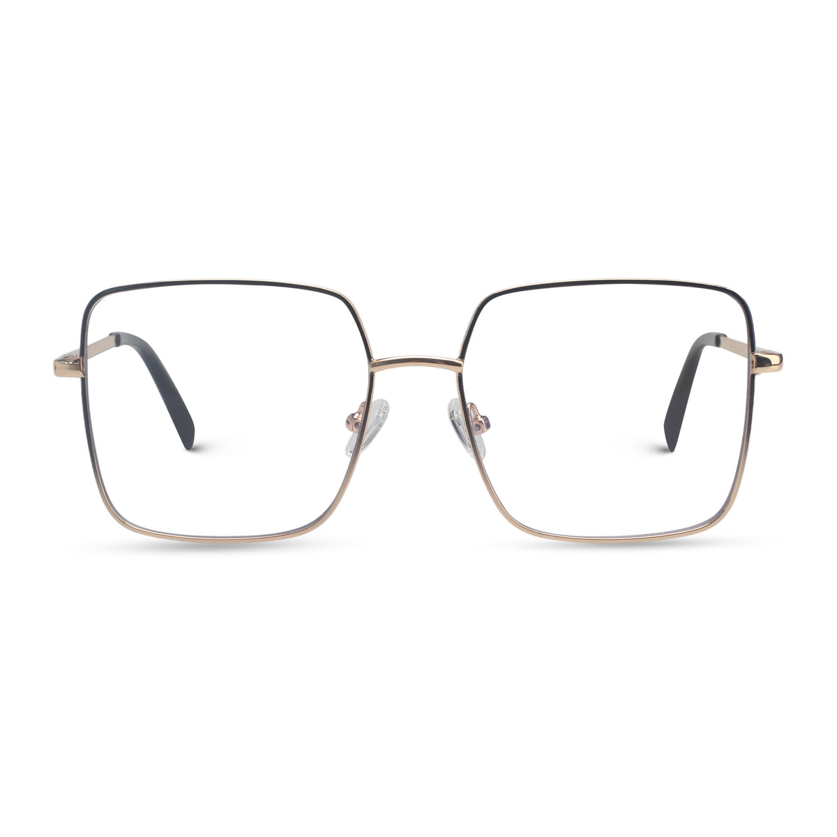 Oversized square black and gold eyeglasses