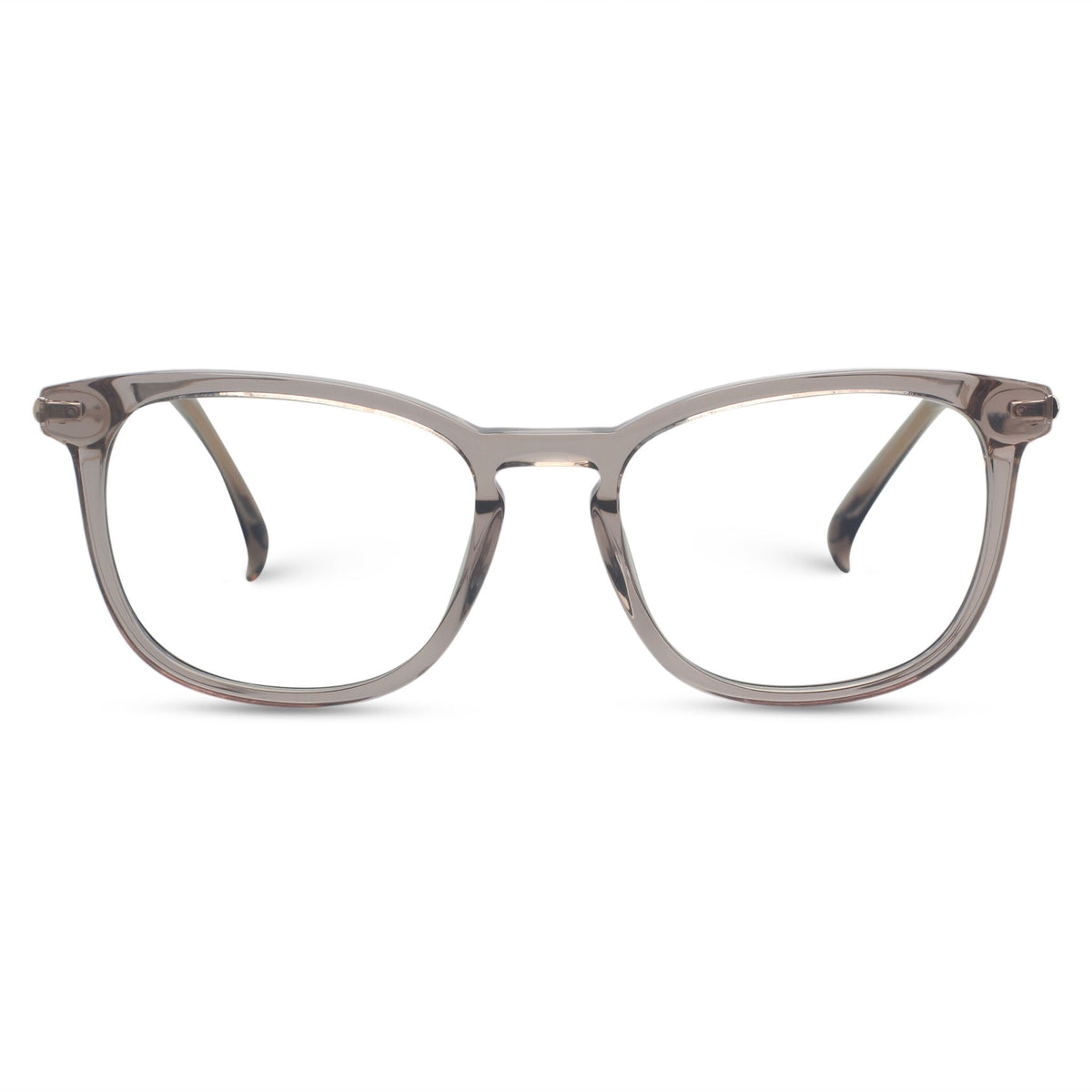 Beige plastic and metallic eyeglasses