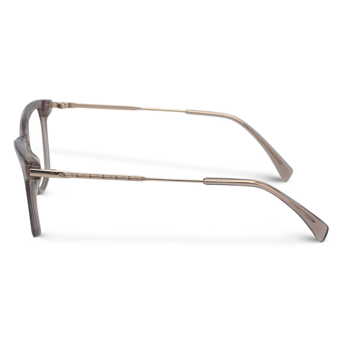 Beige plastic and metallic eyeglasses