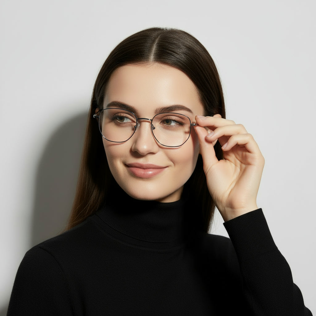 Minimal geometric titan silver eyeglasses