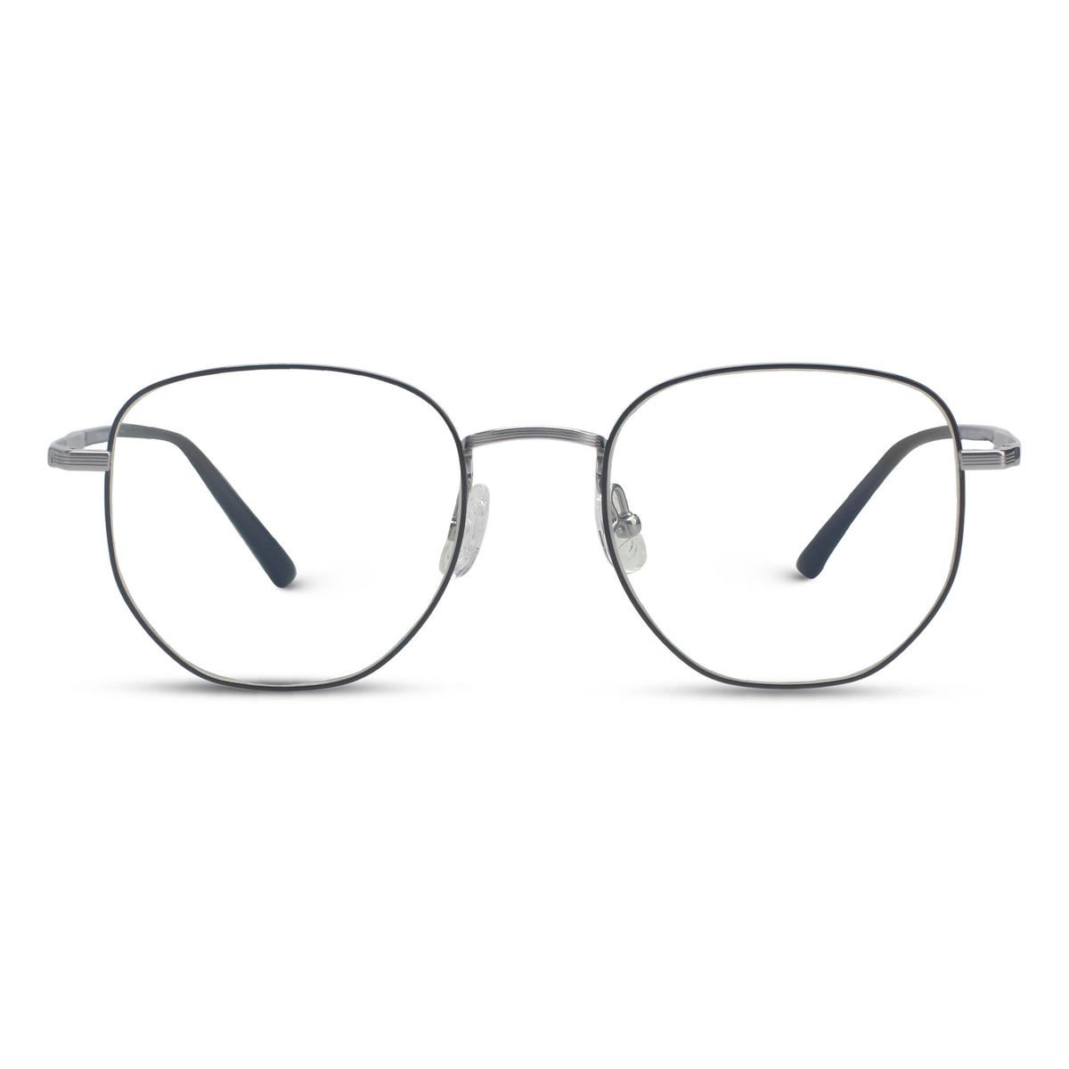 Minimal geometric silver eyeglasses
