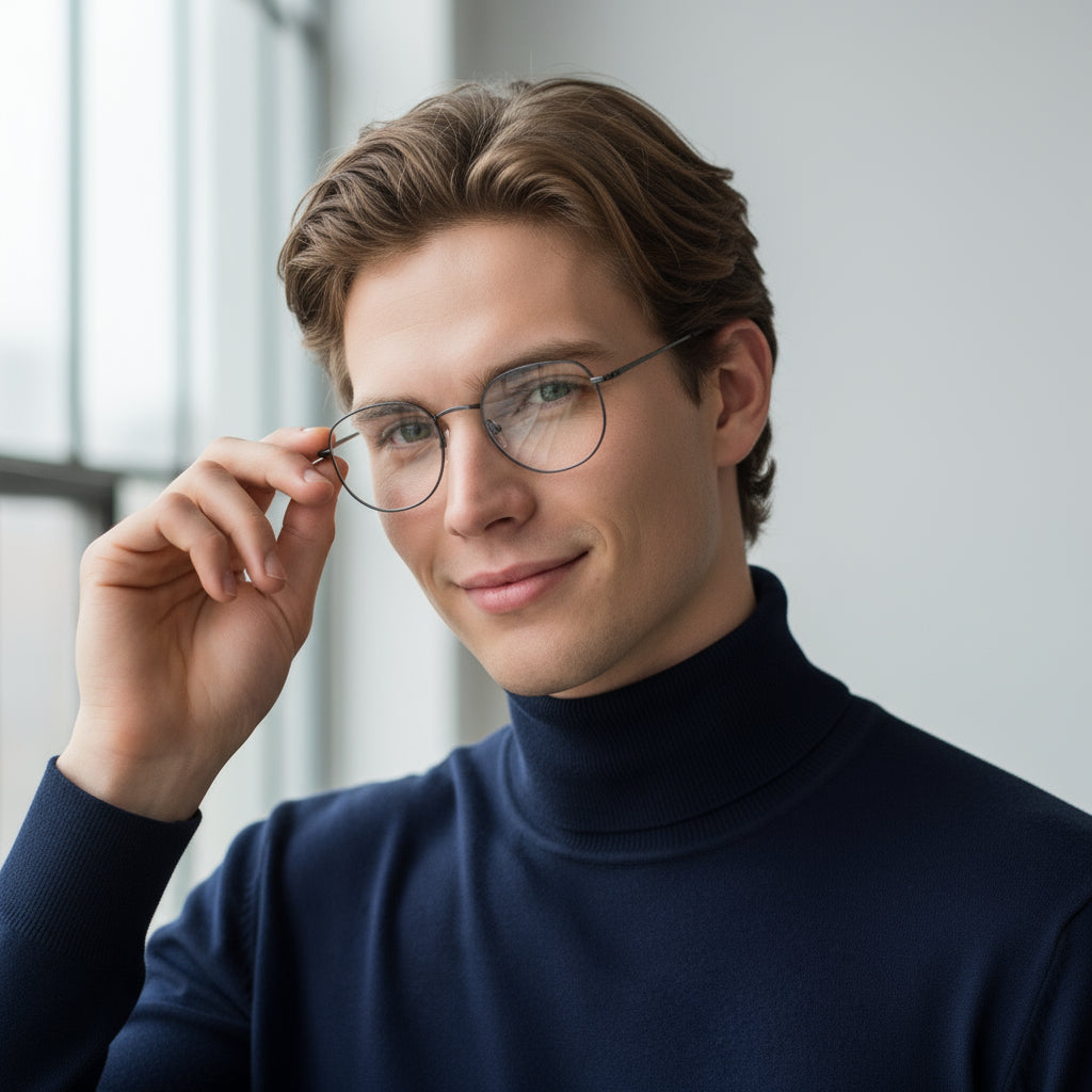Minimal geometric silver eyeglasses