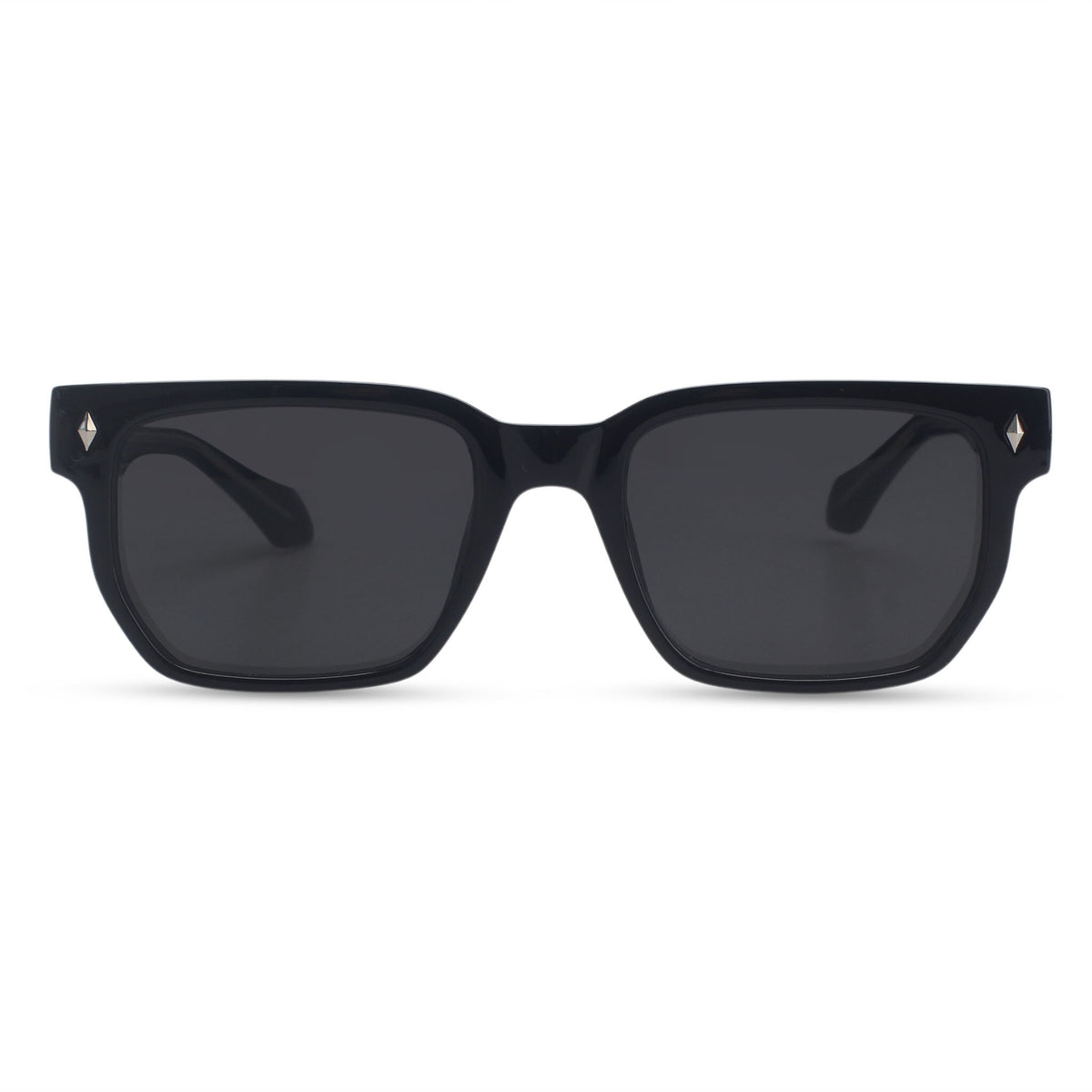 Bold rectangular black sunglasses