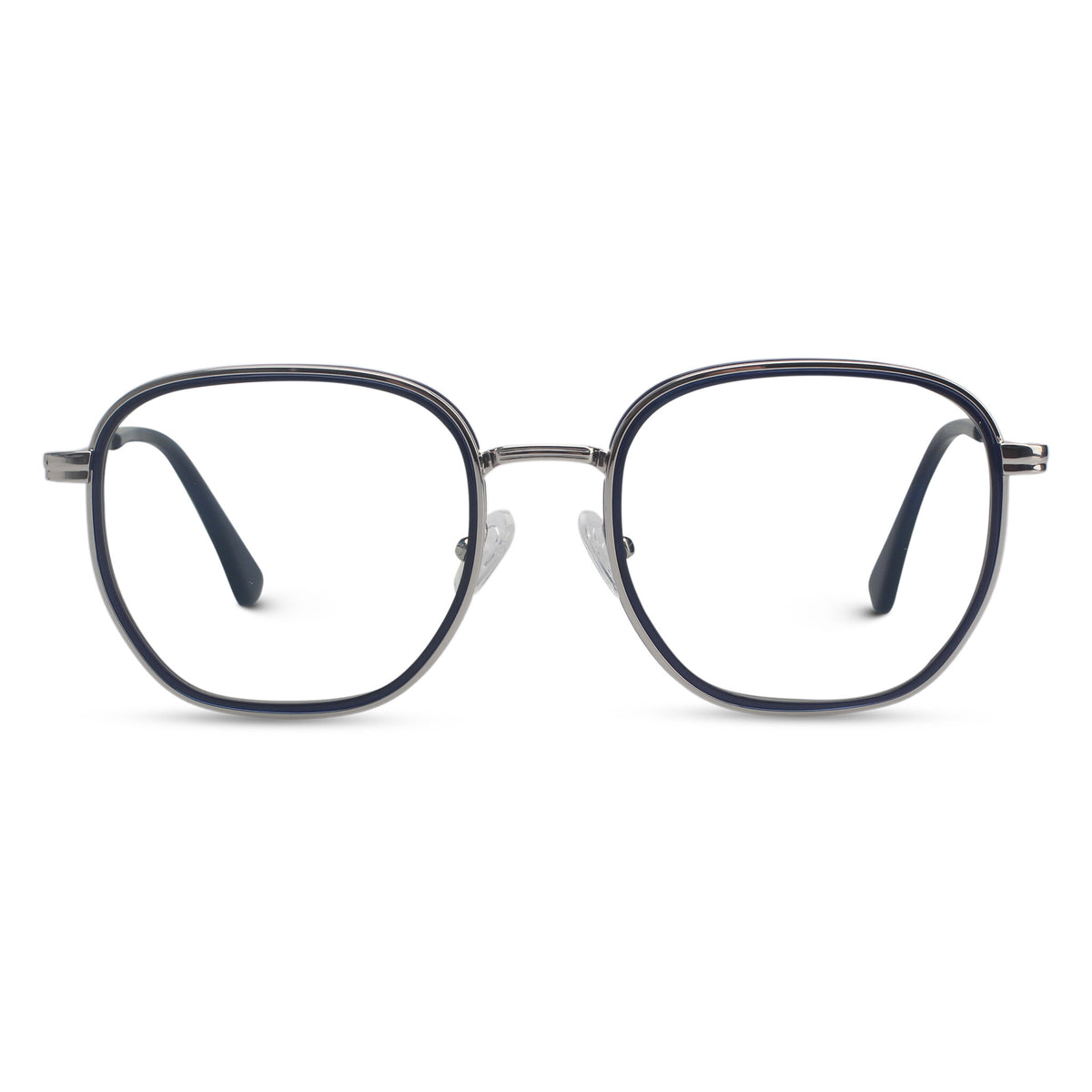 Minimal metal blue geometric eyeglasses