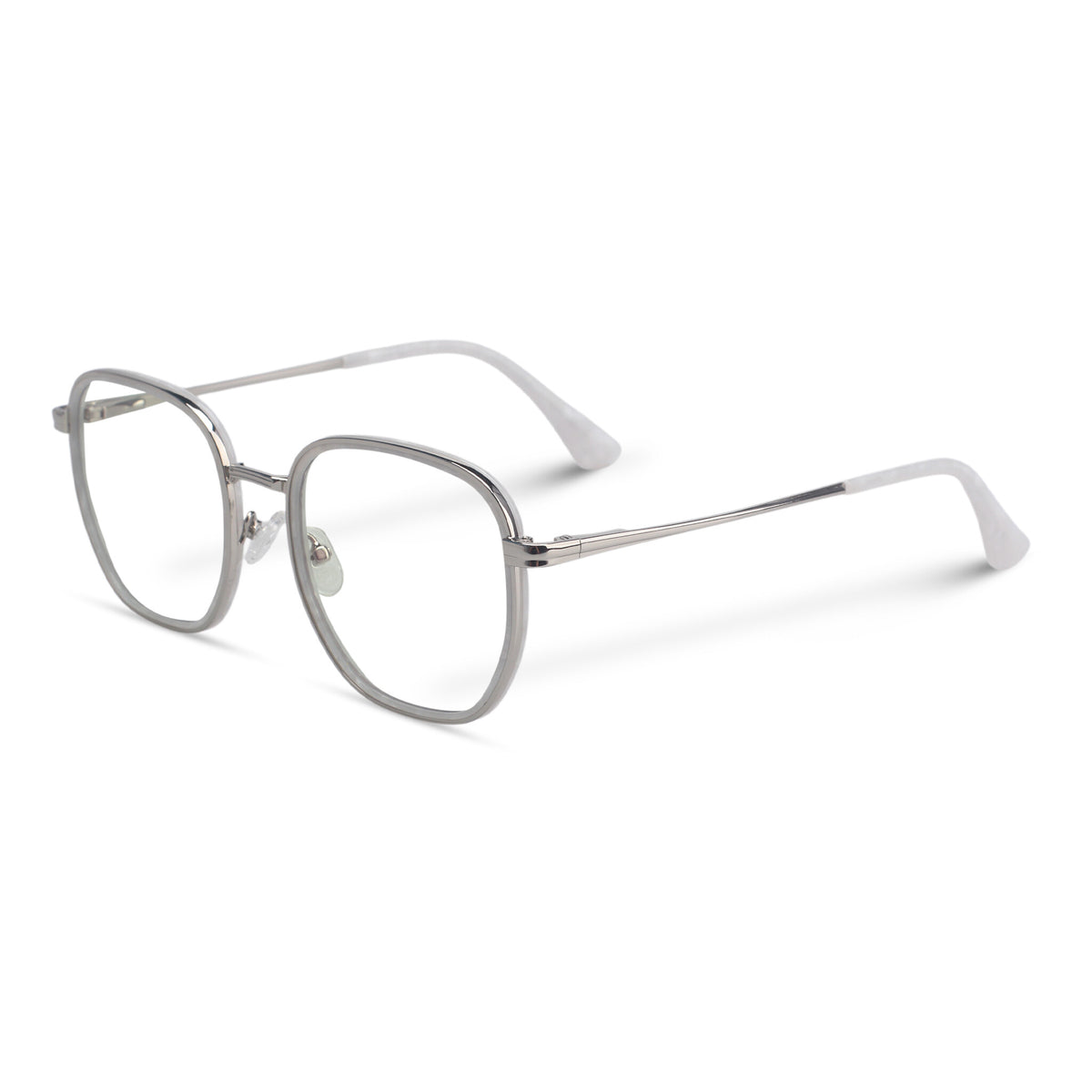 Minimal metal silver geometric eyeglasses