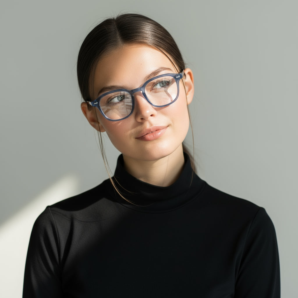 blue square plastic eyeglasses