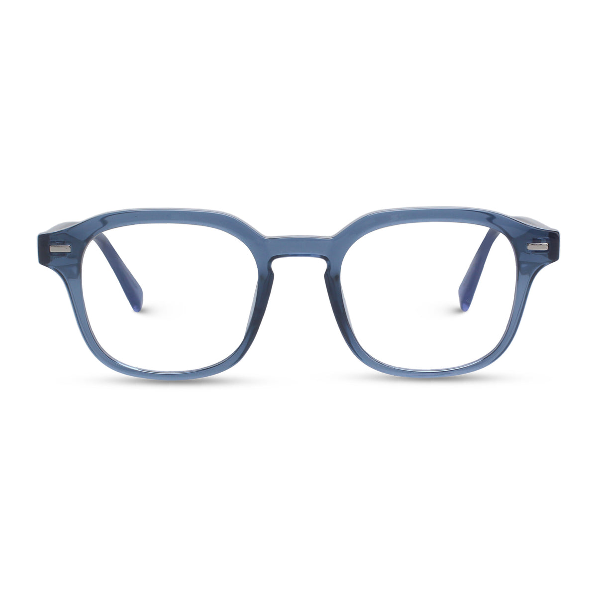 blue square plastic eyeglasses