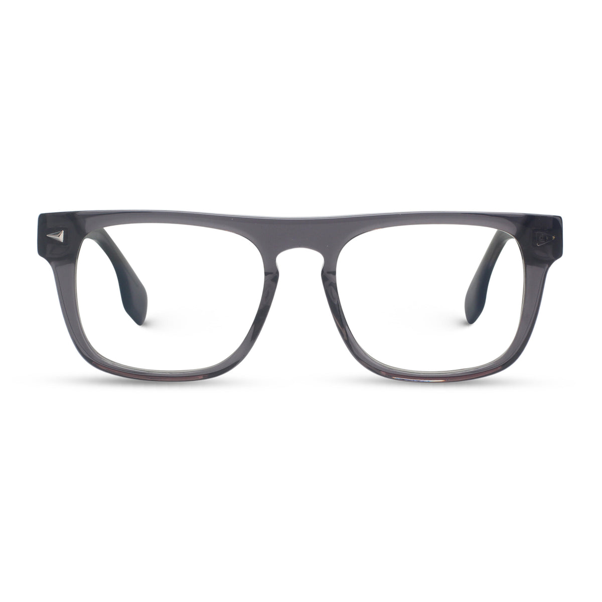 Bold square grey eyeglasses
