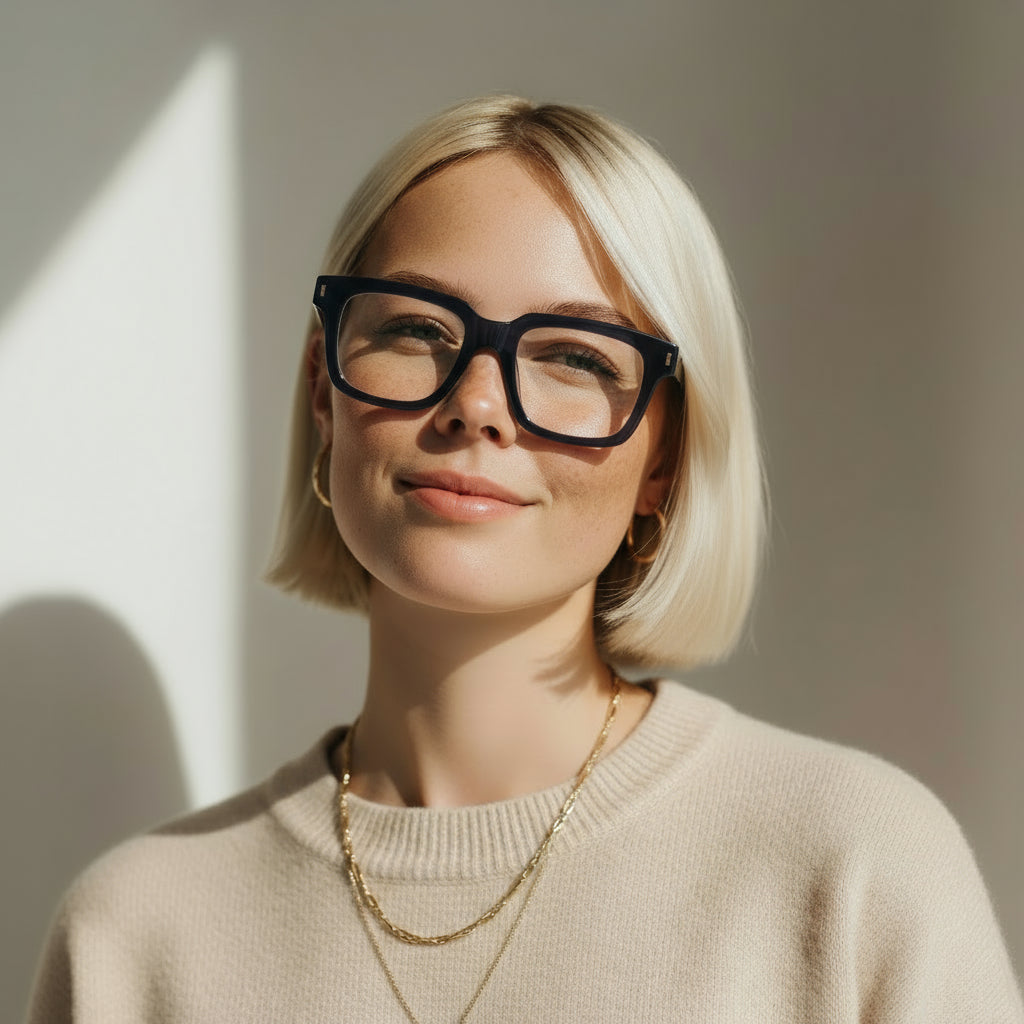 Bold square blue eyeglasses