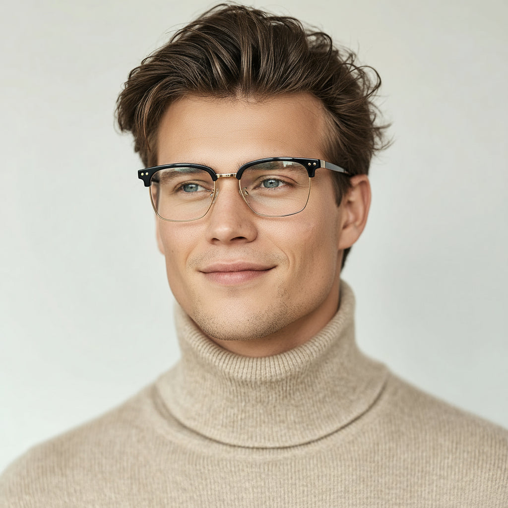Square classical black and gold eyeglasses