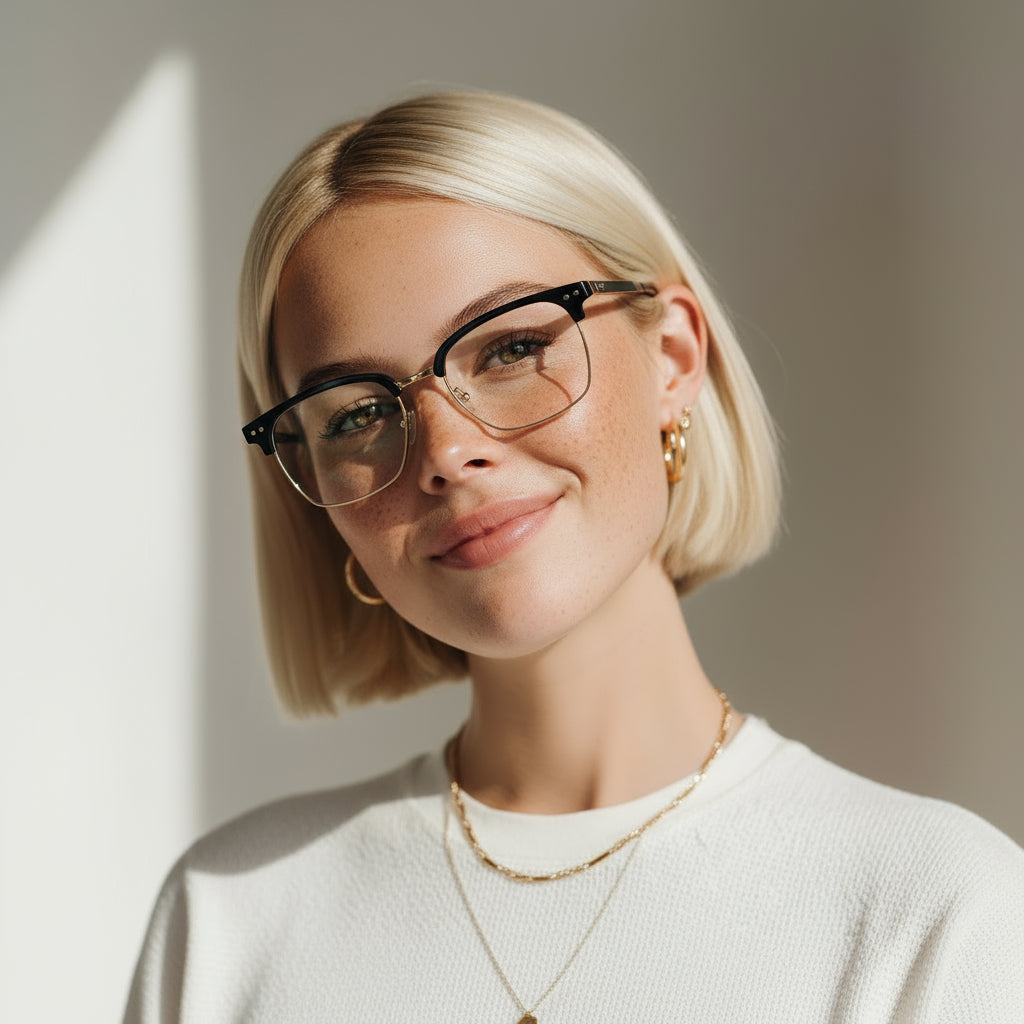 Square classical black and gold eyeglasses