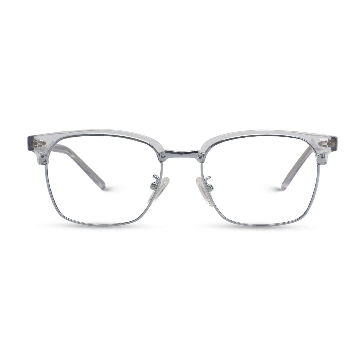 Square classical transparent and silver eyeglasses