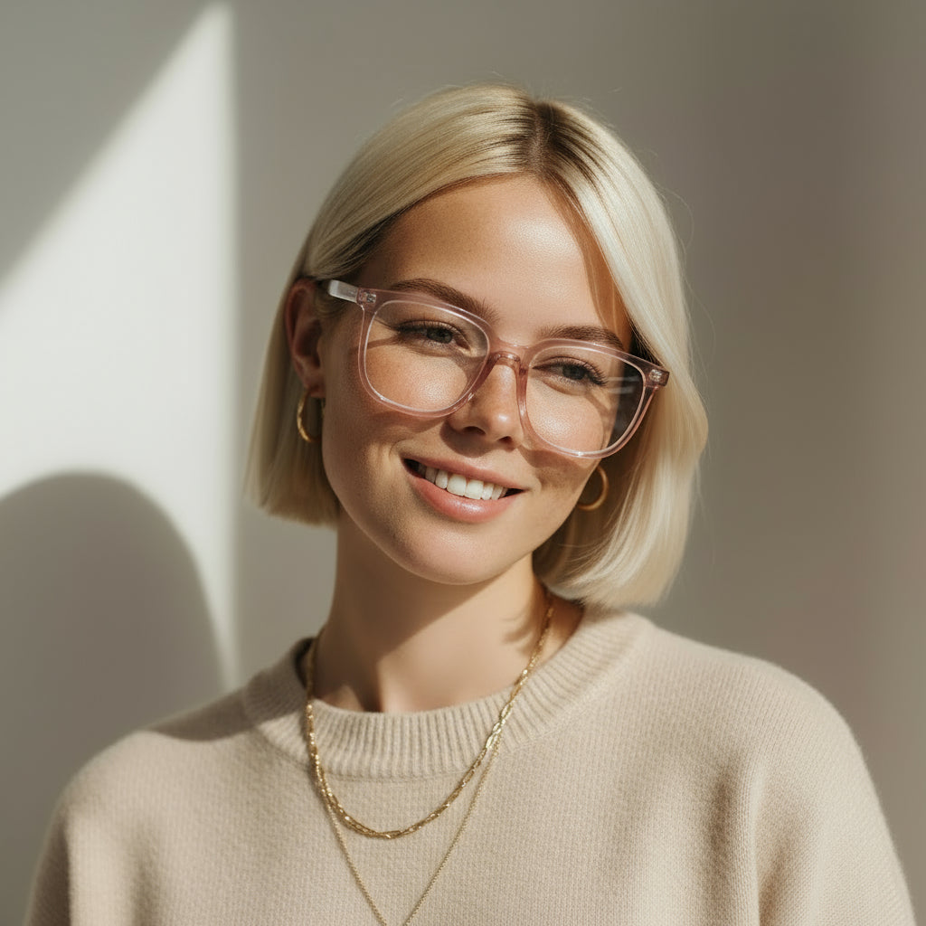 Oversized square pink eyeglasses