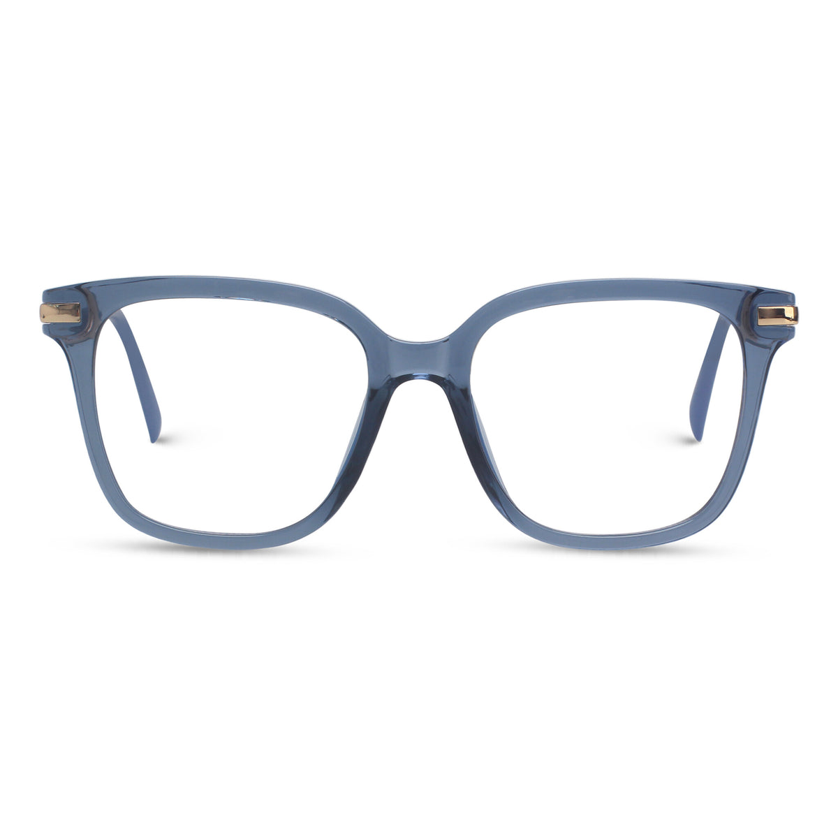 Square transparent blue eyeglasses