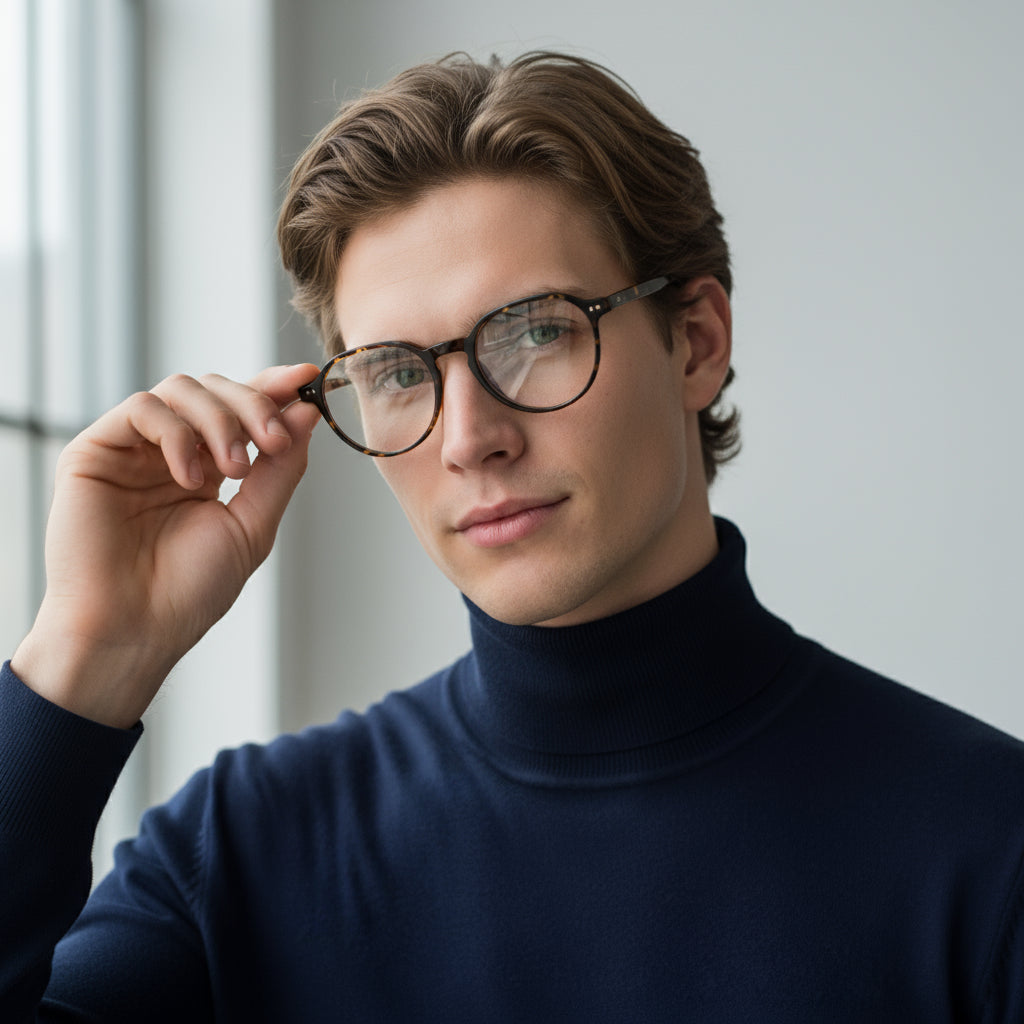 Round acetate tortoise eyeglasses