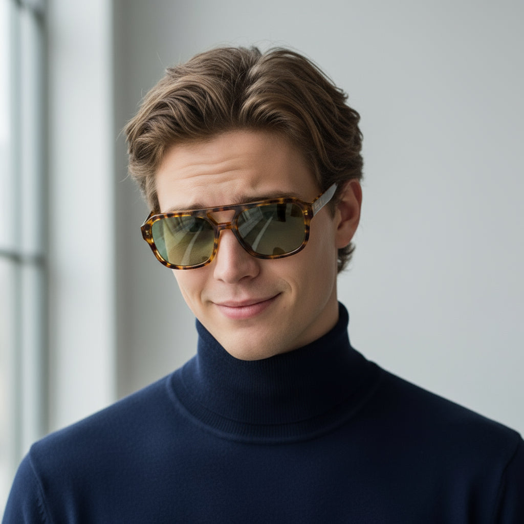 Stylish aviator tortoise and green sunglasses