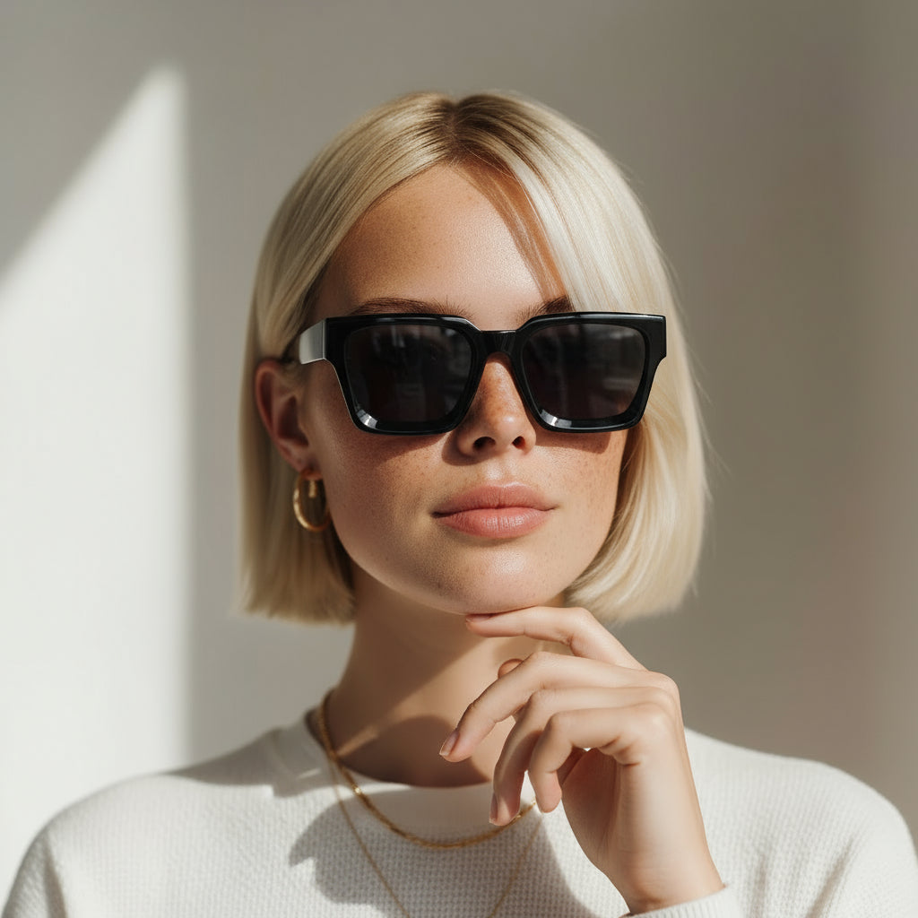 Rectangular bold black sunglasses