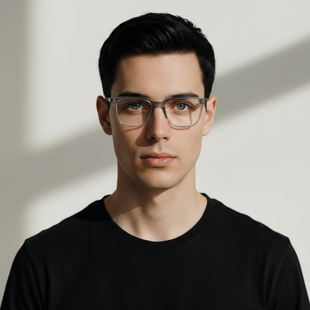grey squared plastic eyeglasses