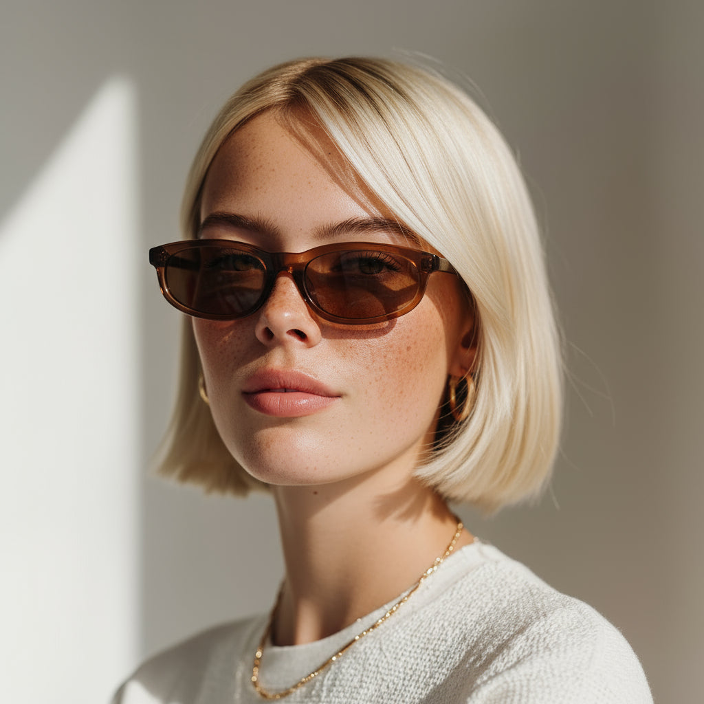 Minimal oval brown sunglasses