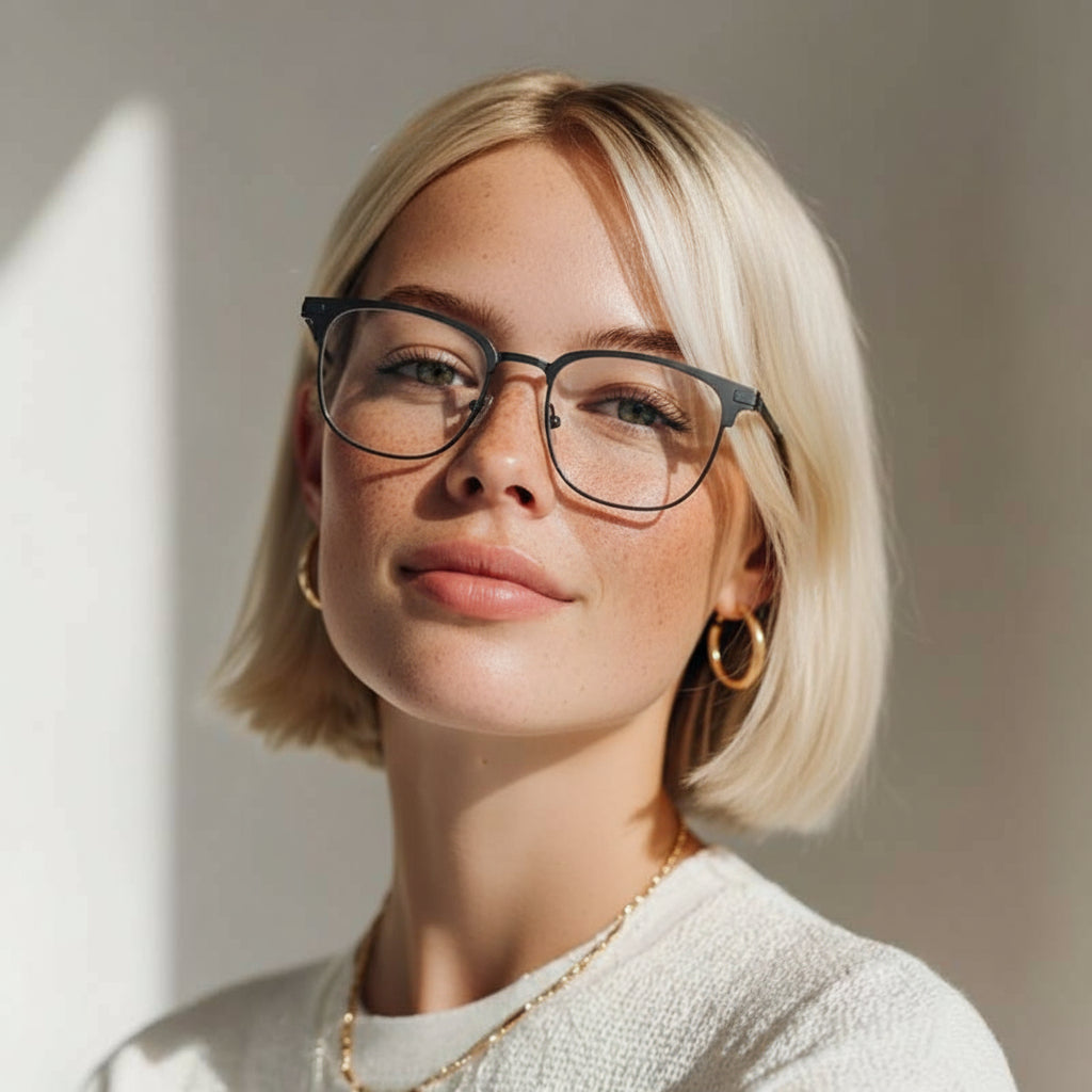 Square silver and black eyeglasses