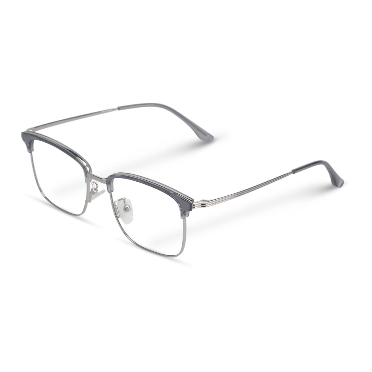Square grey and silver eyeglasses