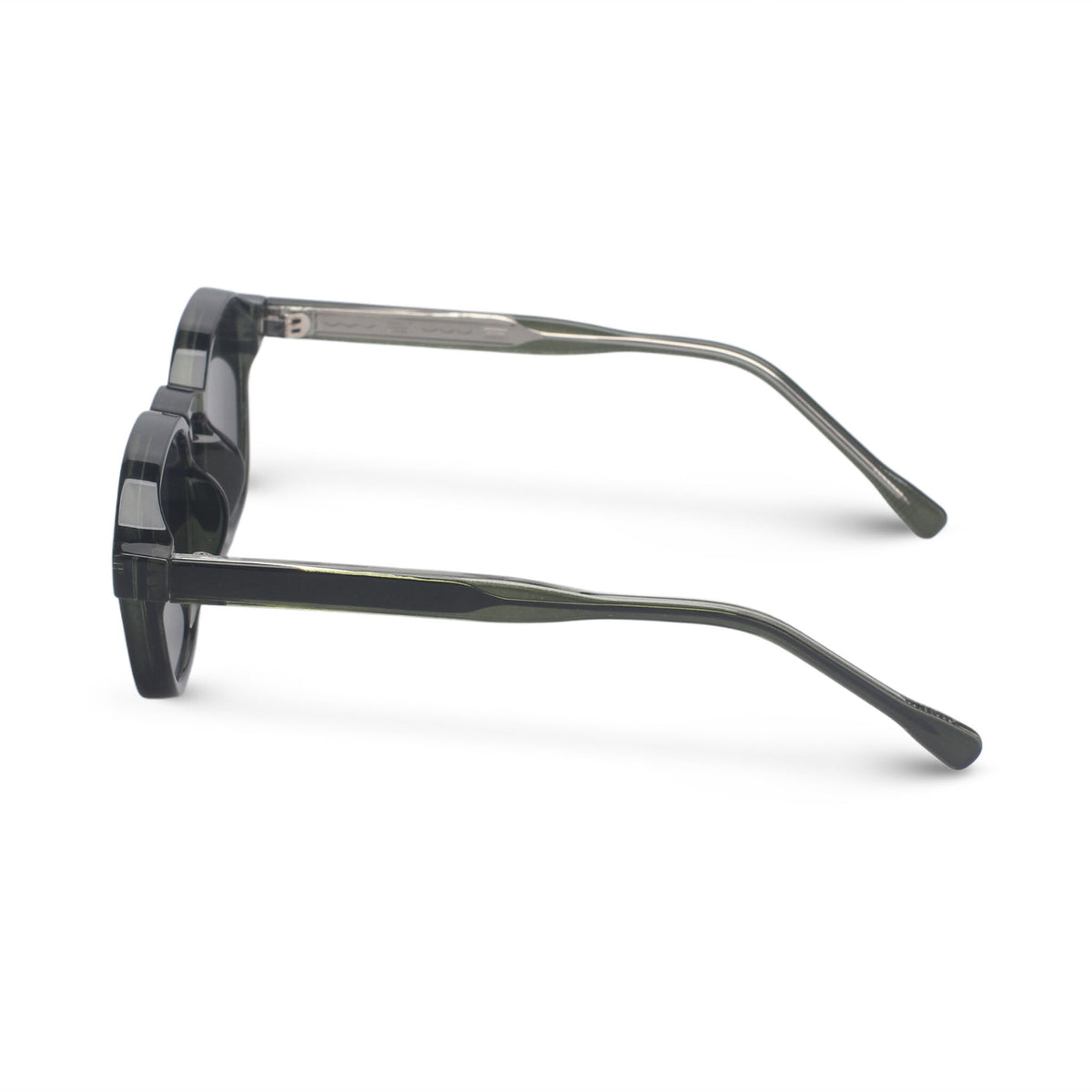 Green sunglasses with minimal square frame