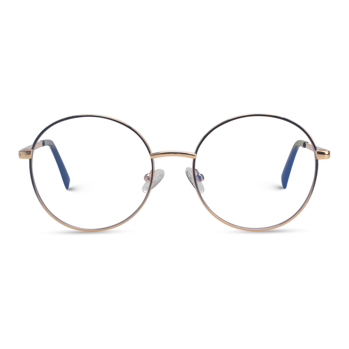Round eyeglasses with gold frame