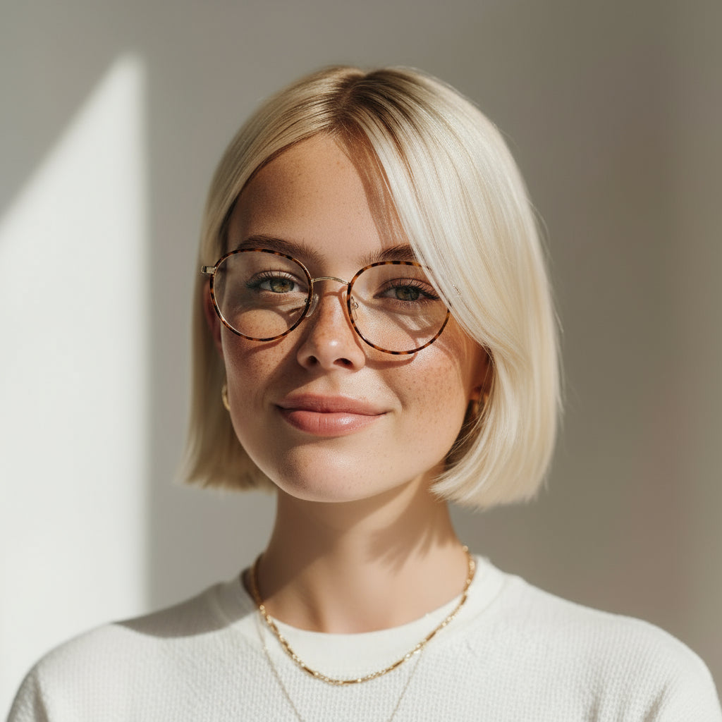 Round tortoise and gold eyeglasses