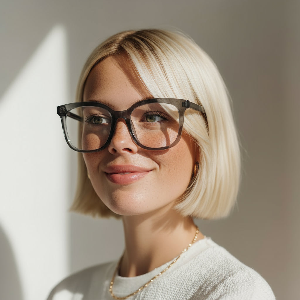Oversized square grey eyeglasses