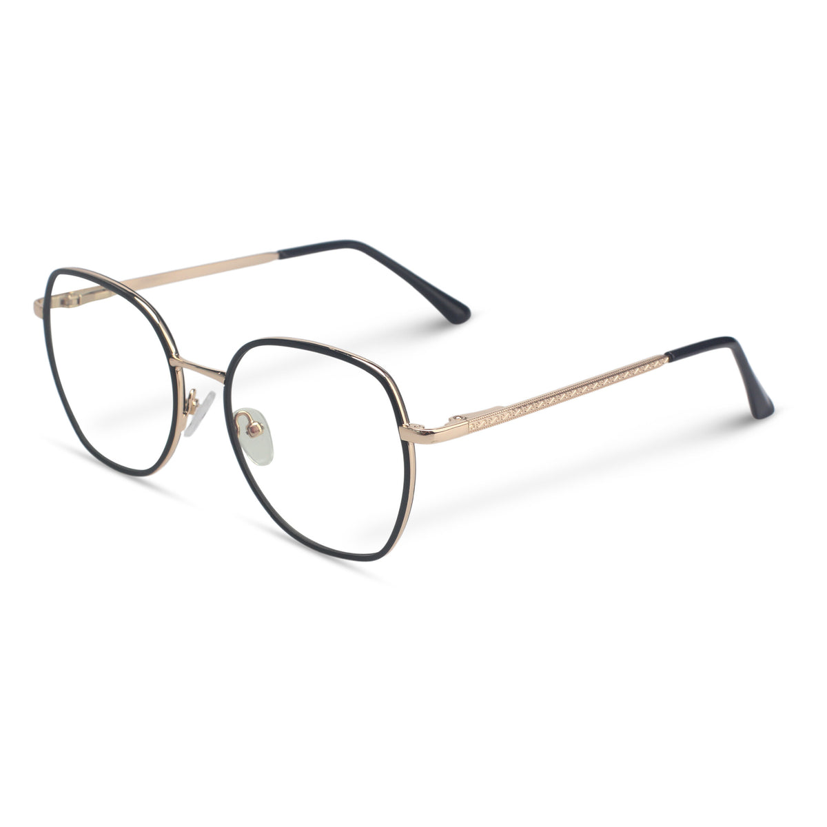 Minimal geometric black and gold eyeglasses