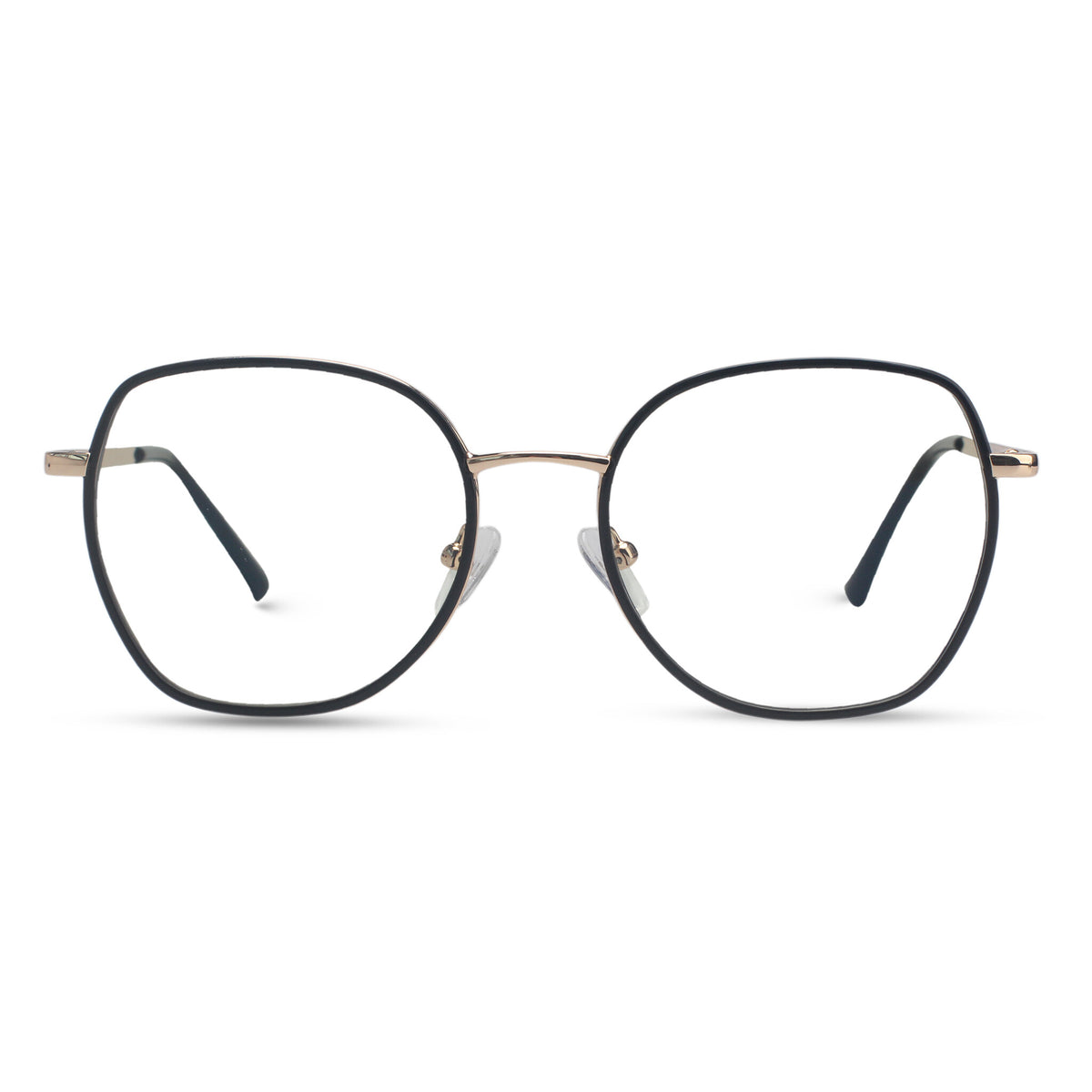 Minimal geometric black and gold eyeglasses