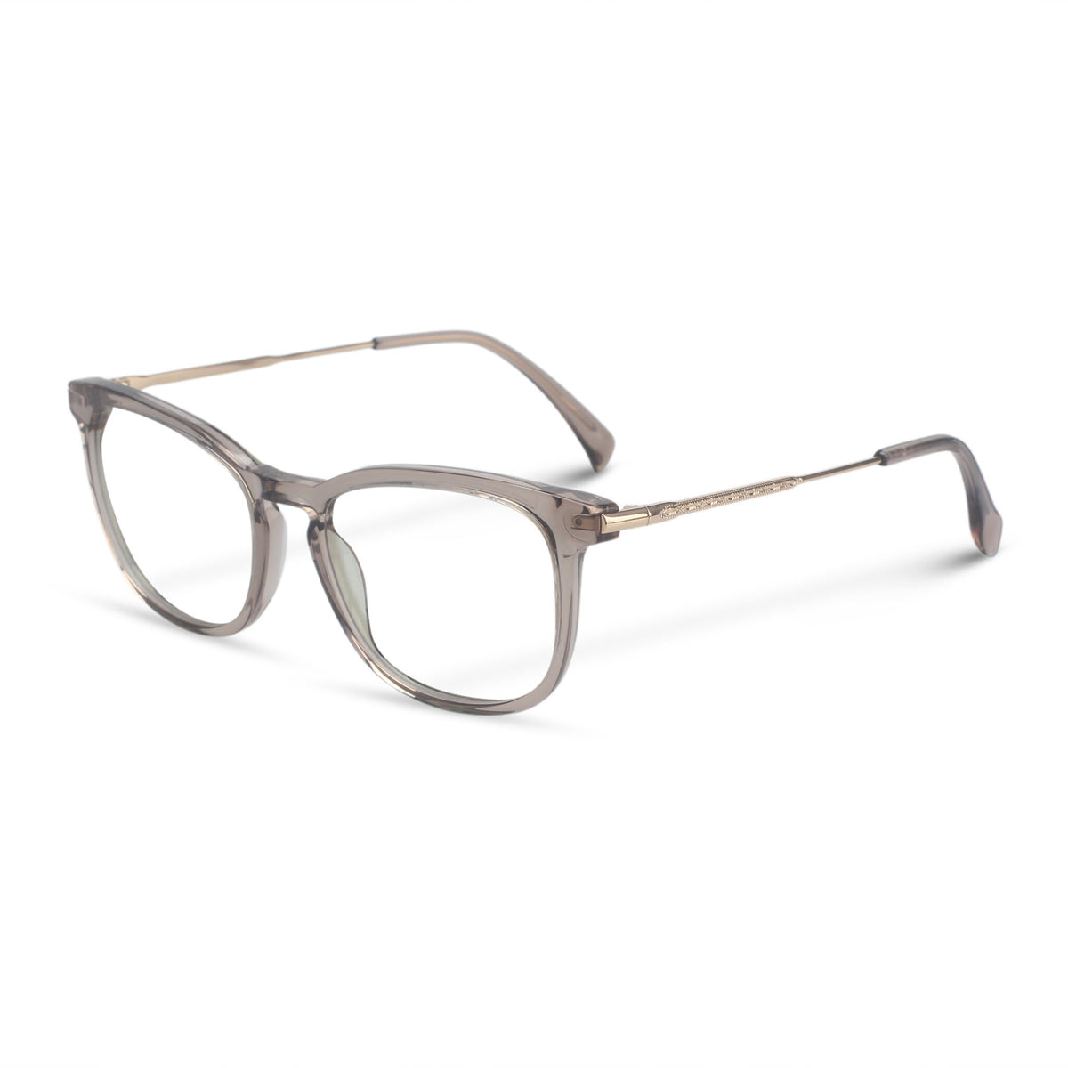 Beige plastic and metallic eyeglasses