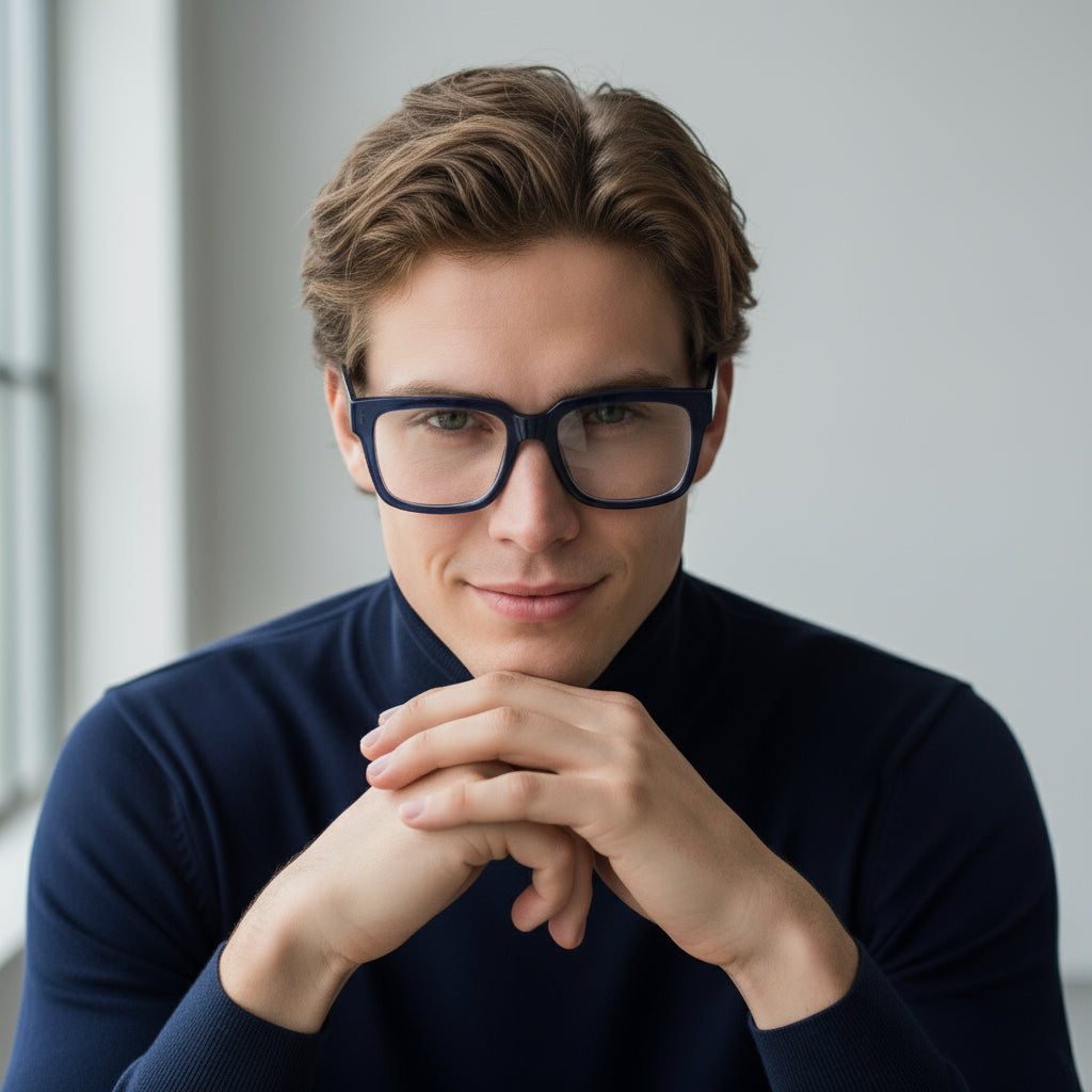 Bold rectangle blue eyeglasses