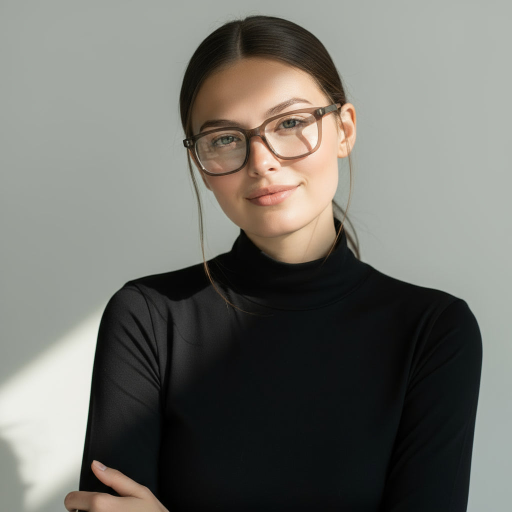 Grey brown square plastic eyeglasses