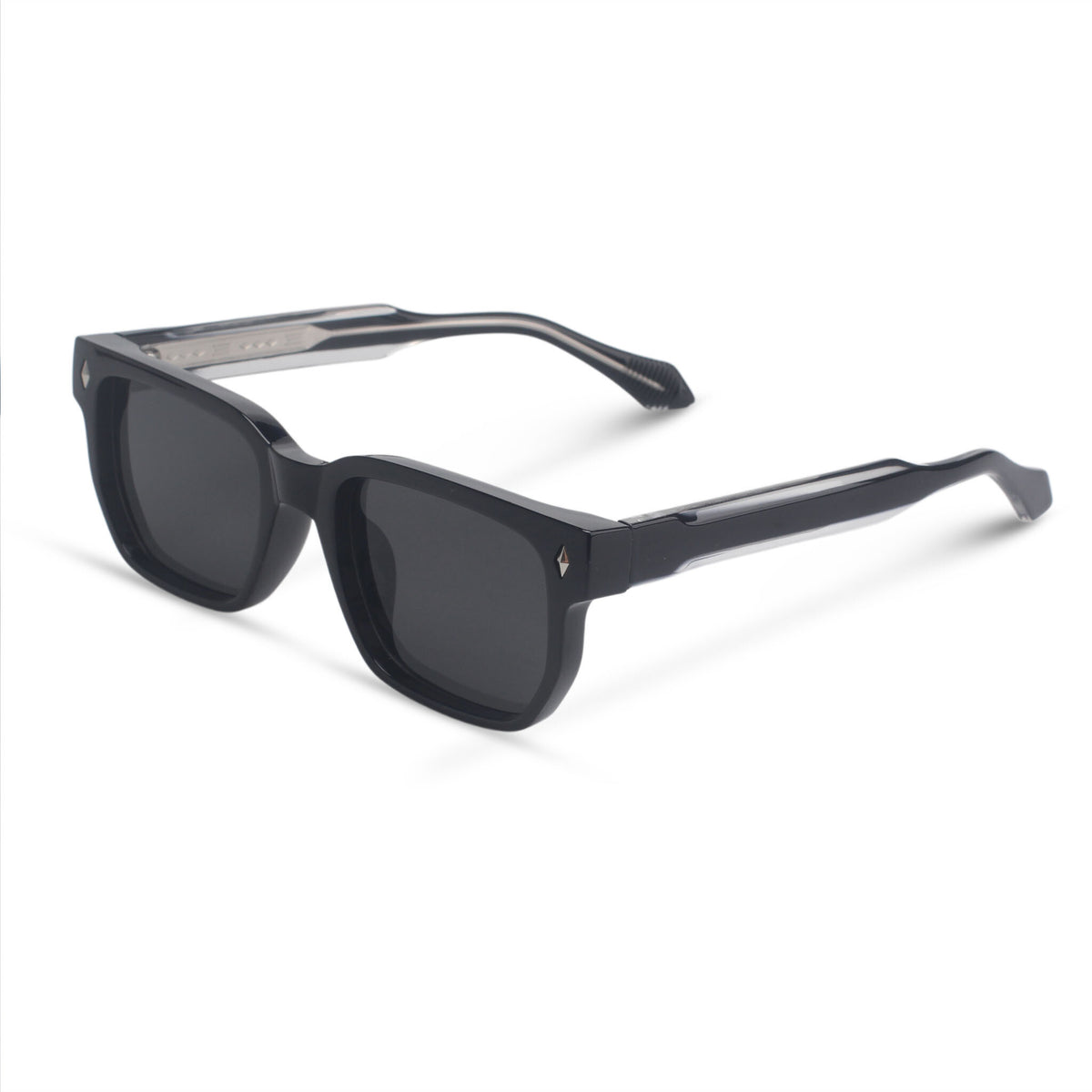 Bold rectangular black sunglasses