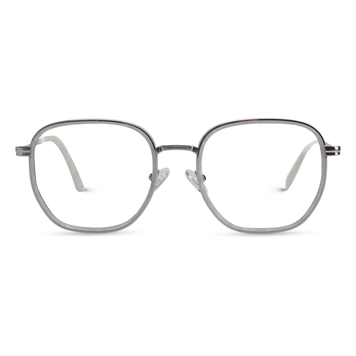 Minimal metal silver geometric eyeglasses