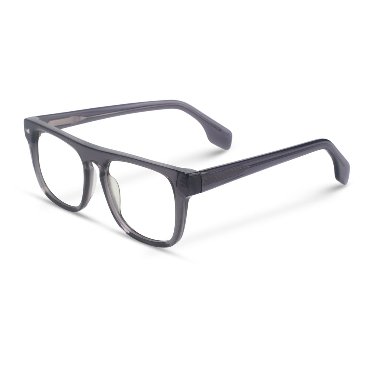 Bold square grey eyeglasses