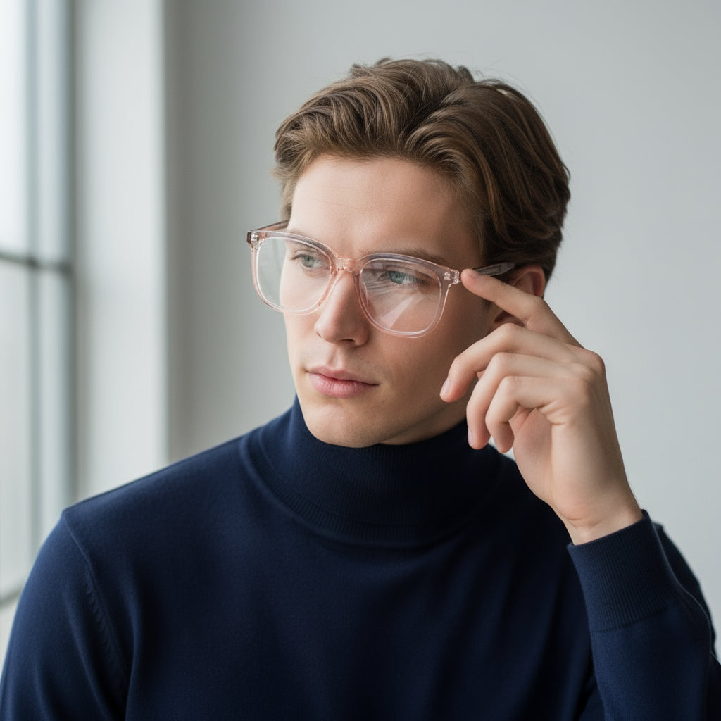 Oversized square light-pink eyeglasses