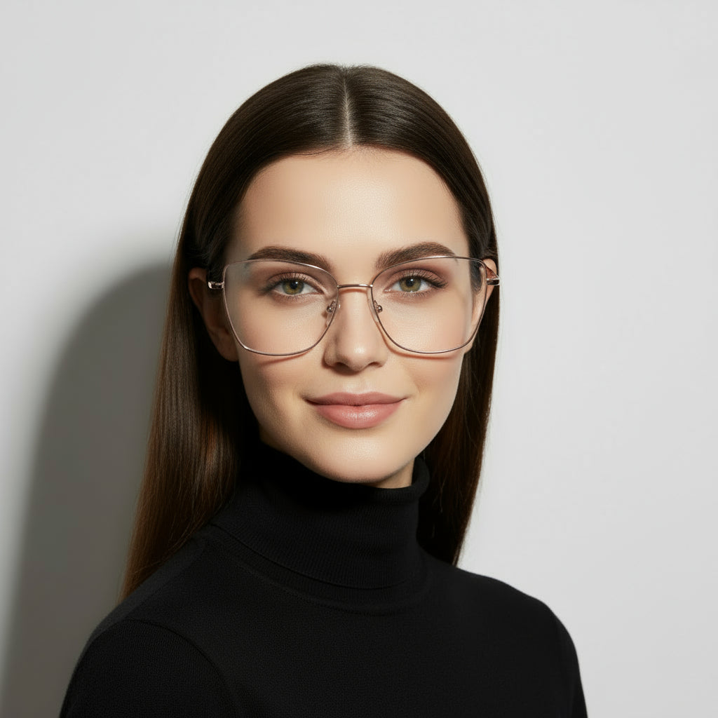 Minimal beige metal butterfly eyeglasses