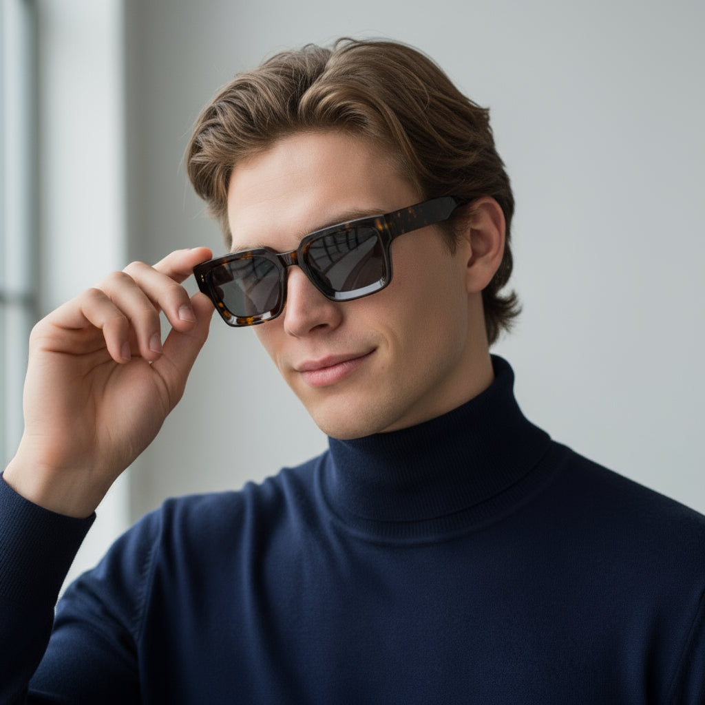 Rectangular bold tortoise sunglasses