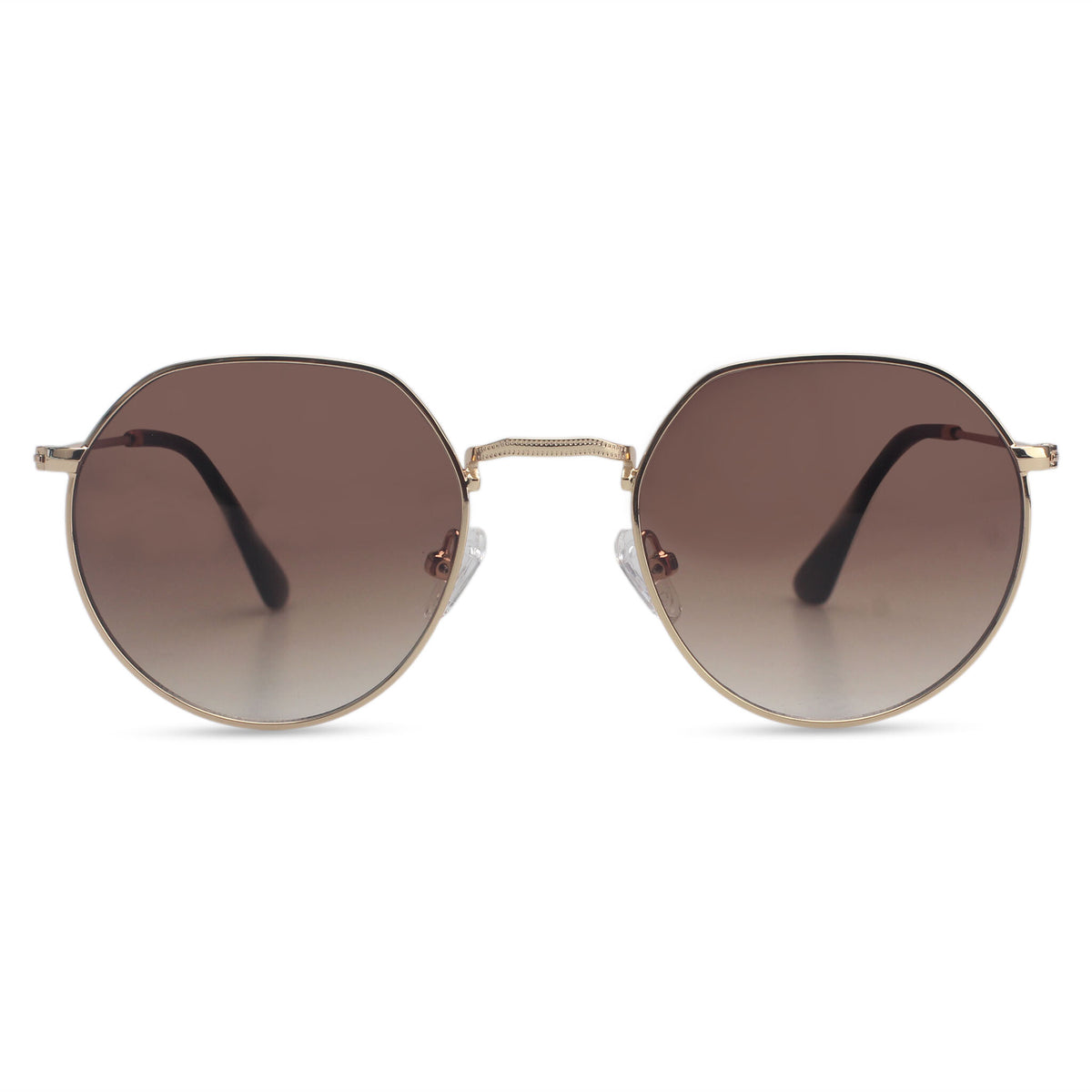 Geometric minimalistic gold and brown sunglasses