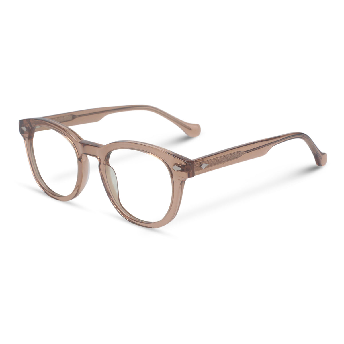 Beige light brown round plastic eyeglasses