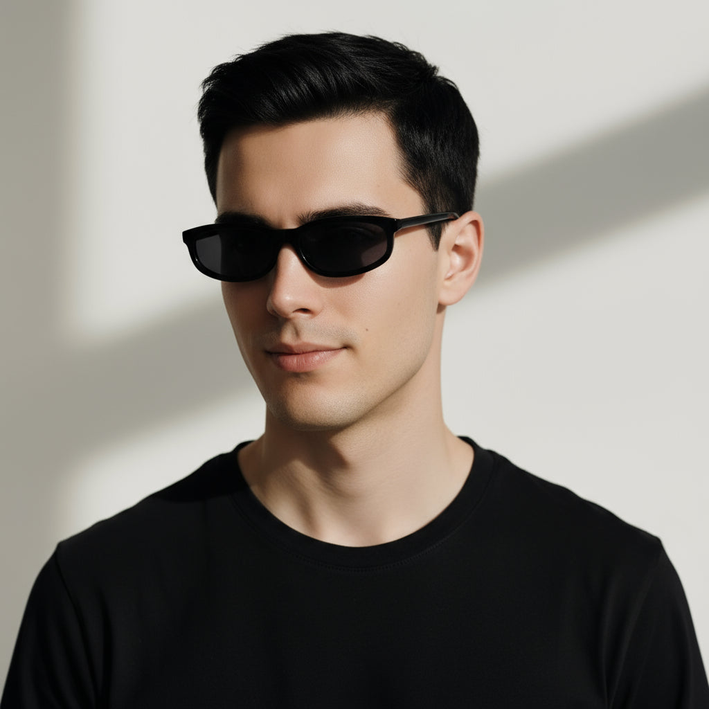 Minimal oval black sunglasses