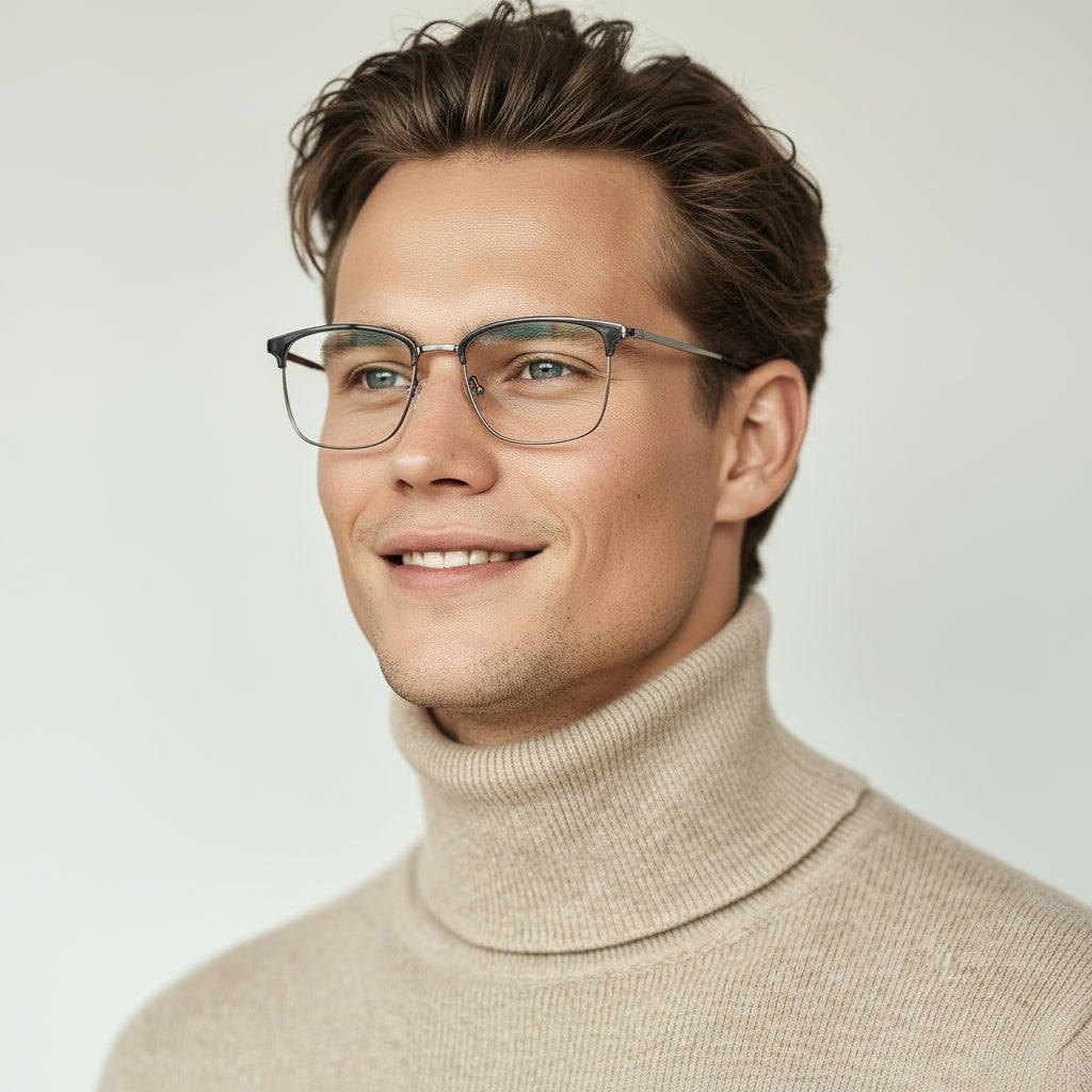 Square grey and silver eyeglasses