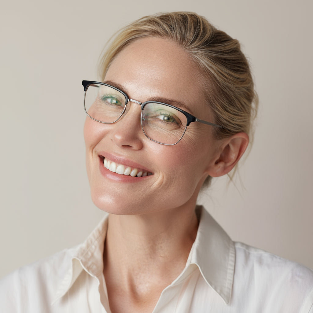 Square black and silver eyeglasses