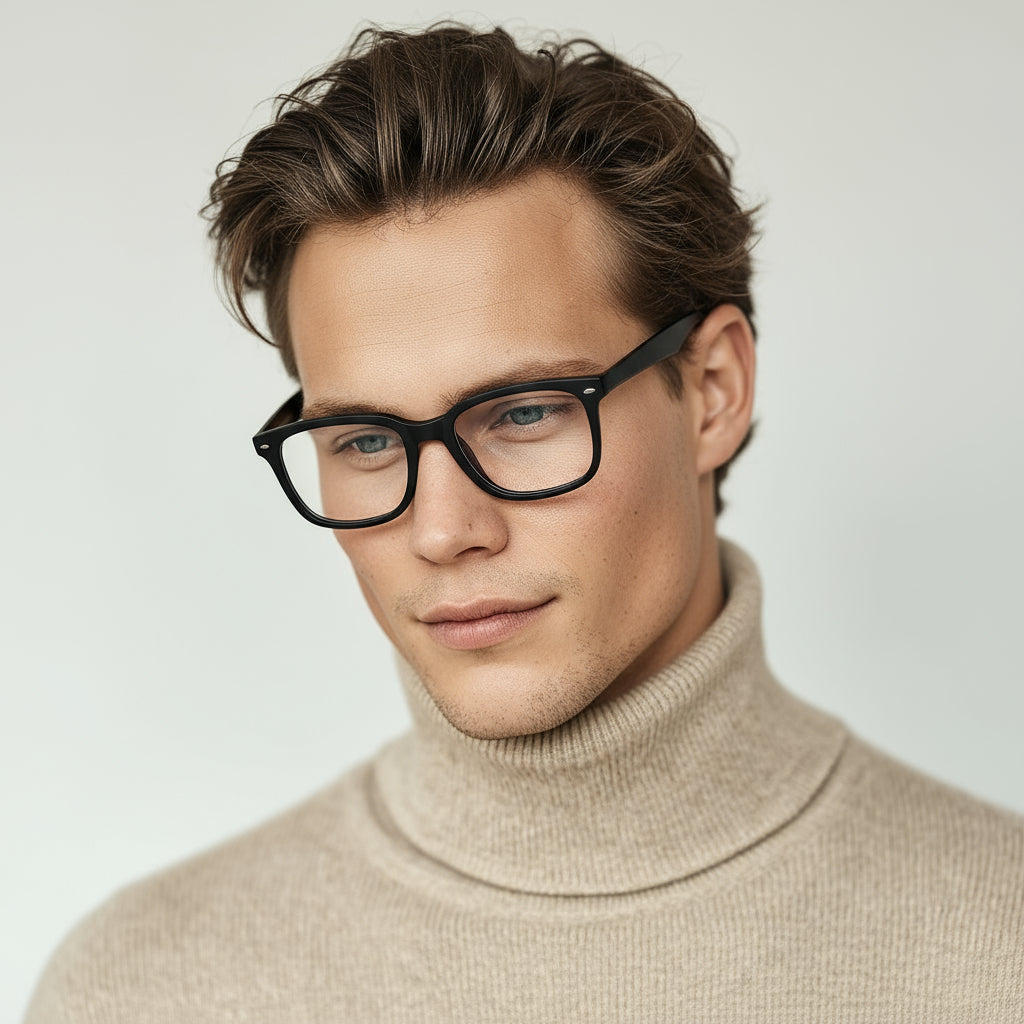 Black matte square plastic eyeglasses