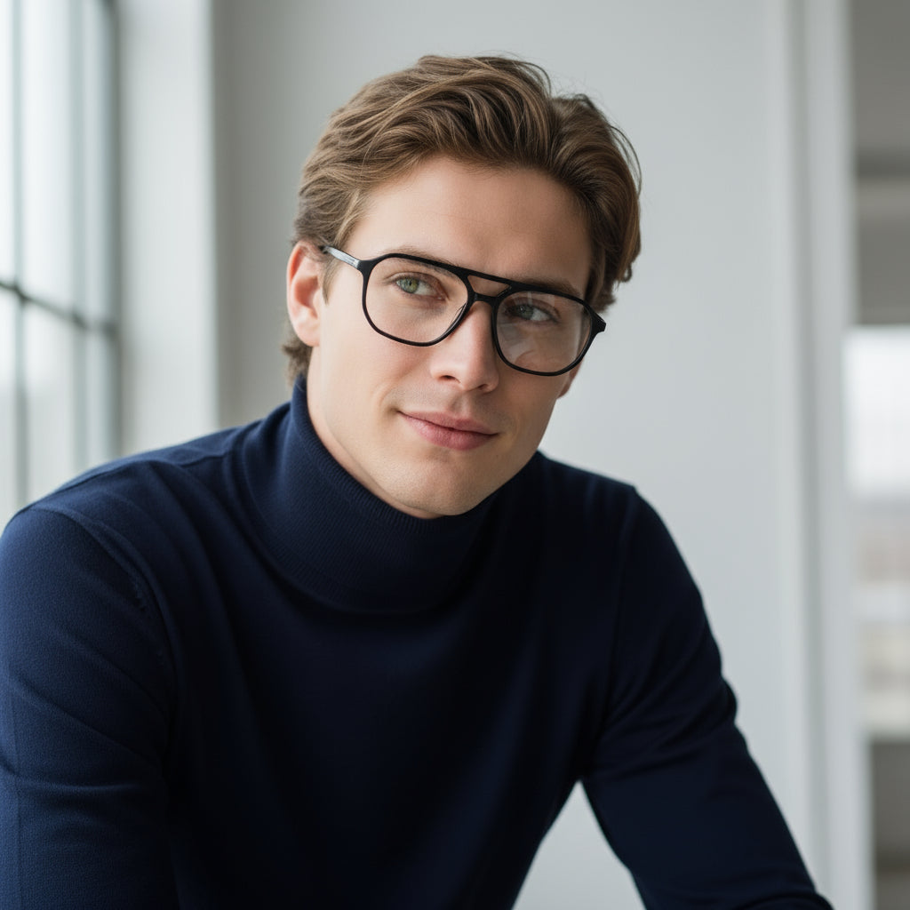 Black acetate aviator eyeglasses